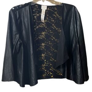 Chico’s size M (1)  faux leather & lace open front cardigan .
